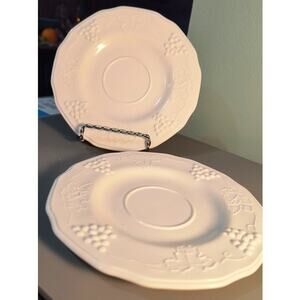 841. Set of 2 Milk Glass Saucers Grape or Colony Harvest
